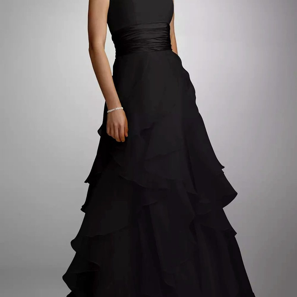 David's Bridal F14196 - Tiered Organza Ball Gown Black Size 16
